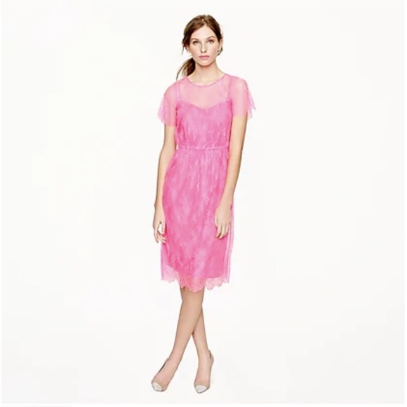 J. Crew | Dresses | Jcrew Collection Lace Slip Dress Neon Pink | Poshmark